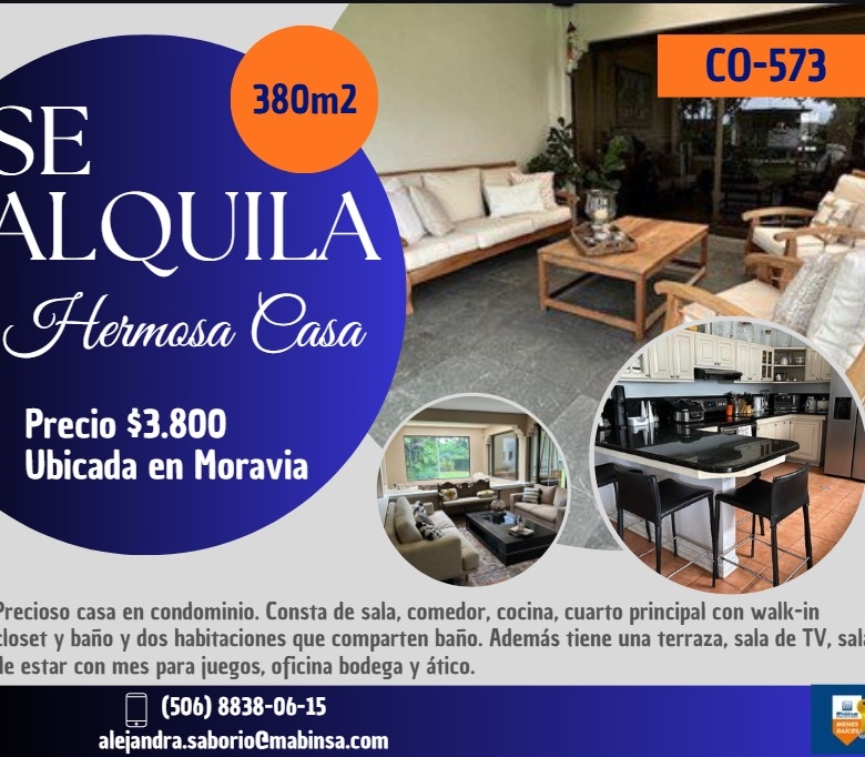 🏡✨ Se Alquila Condominio  Habitacional en Moravia /  CO-573