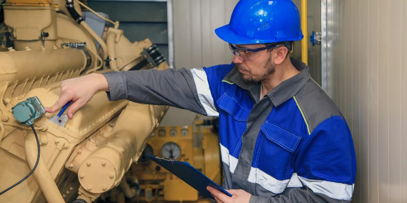 Técnico realizando mantenimiento electromecánico en propiedades verticales, revisando tableros eléctricos y sistemas mecánicos.