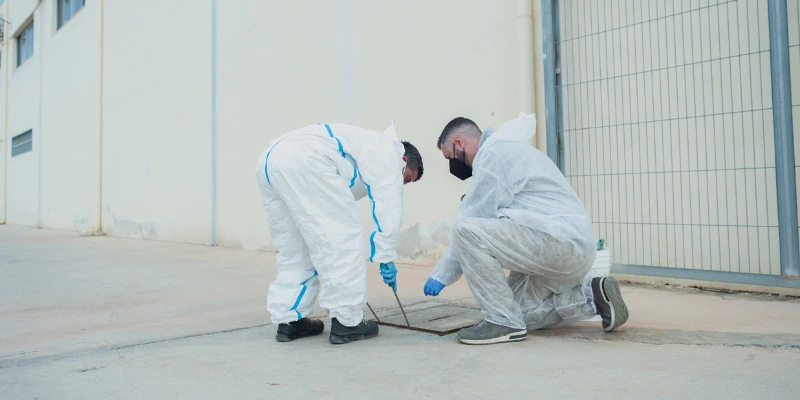 Técnico de fumigación aplicando tratamiento en centro comercial de Costa Rica, con equipo profesional y protección. La fumigación en centros comerciales en Costa Rica es clave para garantizar higiene y cumplimiento legal.
