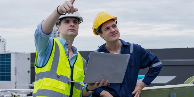 Técnico de obra civil de Mabinsa trabajando en reparación de acera en condominio en Costa Rica. Servicio de obra civil en Costa Rica: soluciones estructurales para propiedades administradas