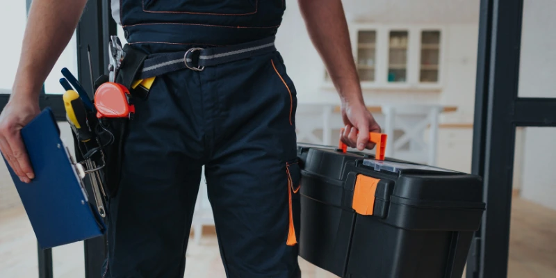 Handyman de Mabinsa reparando cerradura en puerta de zona común de condominio en Costa Rica. Servicio de handyman en condominios: qué incluye y cómo beneficia a tu comunidad.