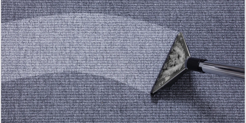 Técnico limpiando alfombra en una casa con equipo profesional