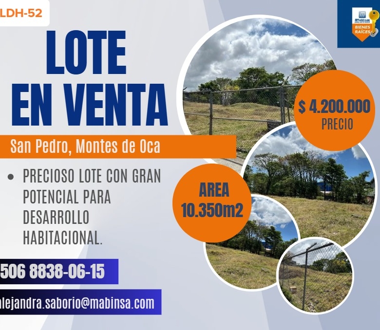 🌄 LDH-52 | Lote para desarrollo en San Pedro, Montes de Oca