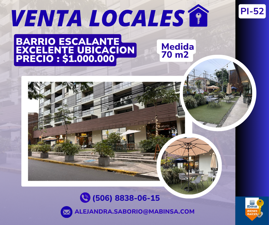 Posteo LOCALES BARRIO ESCALANTE PI-52 VENTA 4 LOCALES COMERCIALES EN BARRIO ESCALANTE.