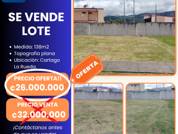 🌄LHC-107    LOTE EN CONDOMINIO HABITACIONAL LA RUEDA, CARTAGO.