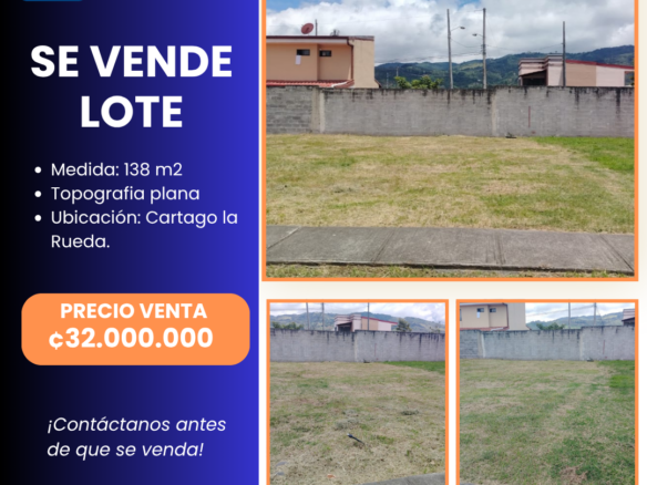 🌄LHC-107    LOTE EN CONDOMINIO HABITACIONAL LA RUEDA, CARTAGO.