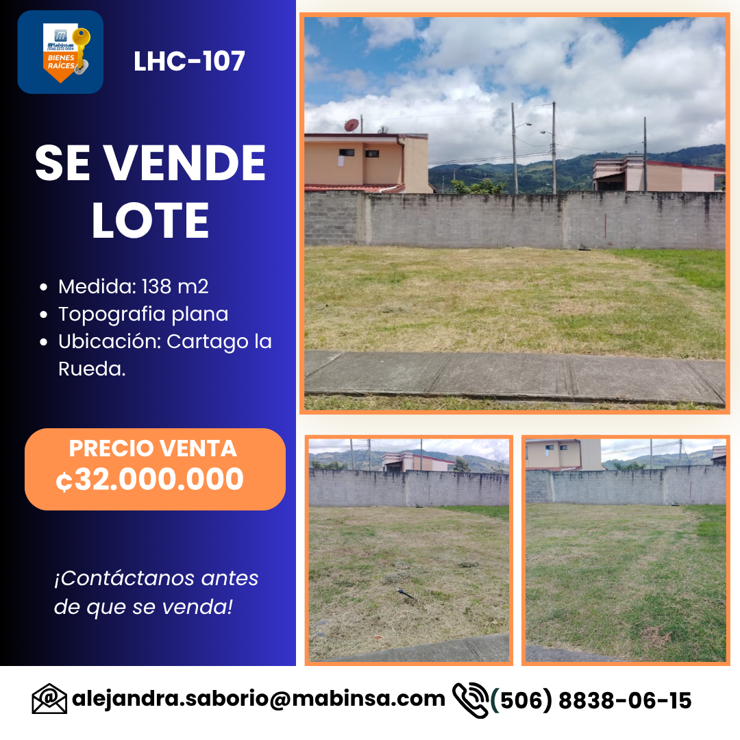 Post Bienes Raices LOTE LA RUEDA 🌄LHC-107 LOTE EN CONDOMINIO HABITACIONAL LA RUEDA, CARTAGO.